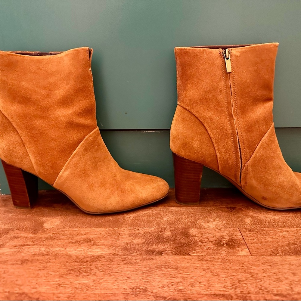 Suede Cognac Franco Sarto Heeled Boots - Picture 3 of 4